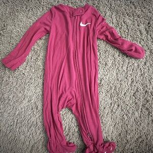 Nike Girls Pink Ribbed Footed One-Piece Sleeper
